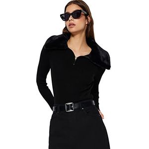 Trendyol FeMan Pull en tricot à col polo coupe ajustée, noir, taille M, Noir, M