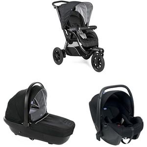 Chicco Modulair Trio 3-in-1 systeem met Activ3 3-wielige klep, Activ3 reiswieg, breed en gevoerd, Kory Essential i-Size autostoel, kleur zwart