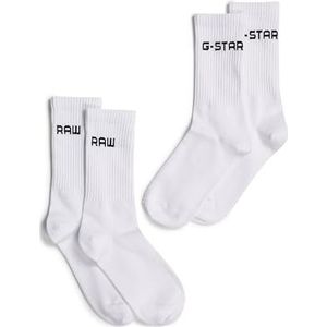 G-STAR RAW Set van 2 paar atletische kuitsokken met merklogo van katoenmix herensokken, Wit.