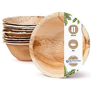 GREENBOX Palmware - Milieuvriendelijk wegwerp palmblad servies - 25 stuks - ronde palmblad kom - 275 ml - diameter 13,5 cm - slakom - soepkom - serveerschaal - kom