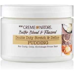 Creme of Nature, Butter Blend & Flaxseed, Pudding Styling Cream, geeft elasticiteit en definitie van krullen, hydrateert, niet plakkerig, krullend haar, zonder uitspoelen, 326 ml