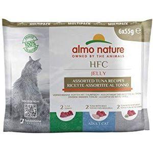 Almo Nature - HFC Natural Selectie van Thongelei – Vochtig voer voor volwassen katten: 6 vershoudzakjes van 55 g
