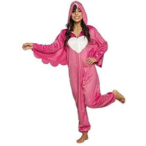 Boland 83878 Flamingo kostuum Eén maat volwassenen unisex roze wit overall met capuchon carnaval verkleding themafeest