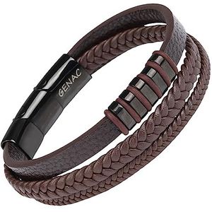 genac Herenarmband van echt leer en roestvrij staal met afneembare magneetsluiting om de lengte eenvoudig aan te passen, zwart of bruin, perfect voor een geweldig cadeau-idee, 1, 1