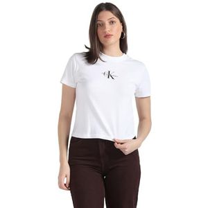 Calvin Klein Jeans Dames T-shirt met korte mouwen en ronde hals, Helder Wit