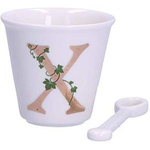 La Porcellana Bianca beker met lepel, voor huishouden, keuken, unieke lijn, cadeau-idee, porselein, 75 cc, Ø 6,7 cm, H 6 cm