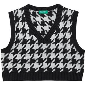 United Colors of Benetton Gilet Homme Fille, Quadri Nero E Bianco 700, L