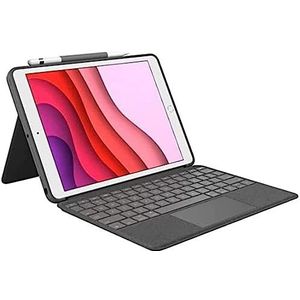 Logitech Combo Touch, toetsenbordhoes voor iPad (7e, 8e en 9e generatie), hoes met zeer precies touchpad, toetsenbord van het laptop-type met achtergrondverlichting, Smart Connector, Frans toetsenbord (azerty), grijs