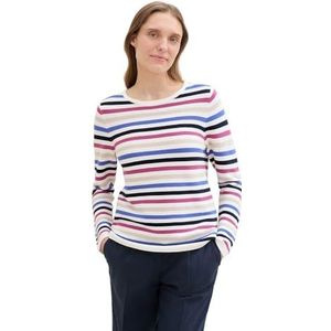 TOM TAILOR Pull basique en coton bio pour femme, 36208 - Design coloré à rayures tricotées, XL