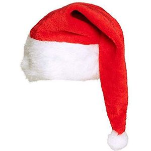 Boland 13403 - Luxe kerstmuts voor dames en heren van rood en wit pluche en extra lange witte pompon voor Kerstmis, kerstmuts, themafeest, carnaval, feestdecoratie