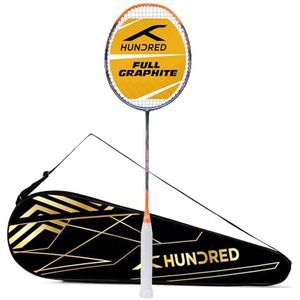 HUNDRED POWERTEK 1000 PRO Badminton Racquet (marineblauw/oranje, greepmaat: G6) | Materiaal: grafiet | Full Cover | voor intermediate spelers | Strung