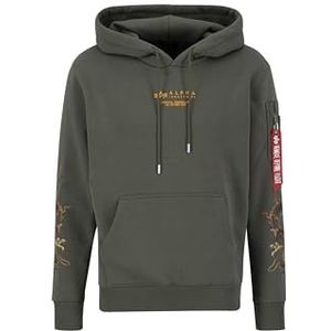 ALPHA INDUSTRIES Dragon Emb Hoody Herentrui, 142 donkerolijfgroen