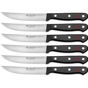 Wüsthof Steak Mes Set, Gourmet , 6 Stuk, 12 cm Lemmet, RVS, Scherp tafelmes- steak knife - Zwart