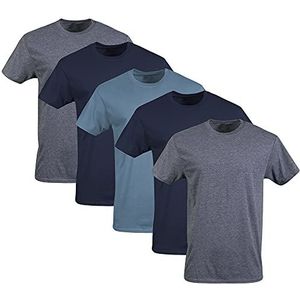 Gildan Heren Crew T-Shirts, Multipack, Navy/Heather Navy/Indigo Blue (5 stuks), M, Marineblauw/marineblauw gemêleerd/indigoblauw (5 stuks)