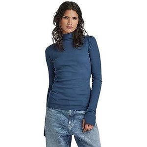 G-STAR RAW Slim Rib Mock Ls Wmn Damestop, Blauw (Rank Blue D23339-d289-868)