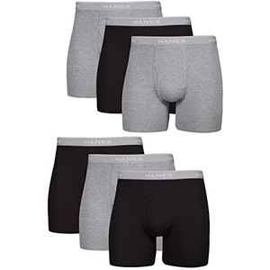 Hanes Hanes Set van 6 boxershorts zonder etiket voor heren, nauwsluitende boxershorts (6 stuks), zwart/grijs gesorteerd - 6 stuks