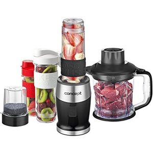 CONCEPT Apparaat SM3390 smoothiemixer ""Fresh & NUTRI"", 700 W, zwart, 1200 ml hakmolen, molen, 3 tritan containers, BPA-vrij, pulsfunctie, rubberen behuizing + roestvrij staal, 23.000 omw/min.