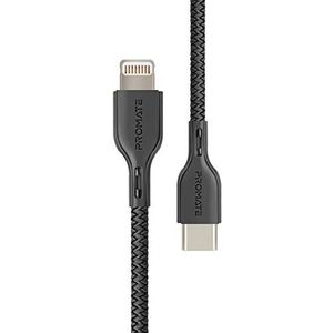 Promate MFi Lightning naar USB-C-kabel (MFi-gecertificeerd, hoogwaardige synchronisatiekabel met 3 A-uitgang en 1,2 m kabel, voor iPhone, iPad Pro, iPod, MacBook Pro, PowerLink), zwart