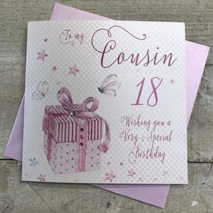 WHITE COTTON CARDS Pink Present WB160-18 verjaardagskaart ""To My Cousin 18 Happy Birthday"", handgemaakt, wit