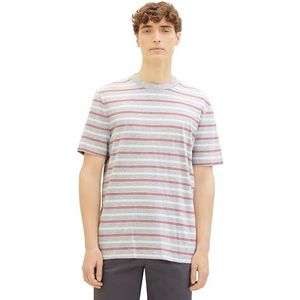 TOM TAILOR Denim 1039591 T-shirt voor heren, 34134 - grijs/wit/rood Yd Stripe
