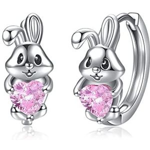 VONALA Hoepeloorbellen eenhoorn, luiaard, kat, varken, koe, kikker, konijn, koala, 925 sterling zilver, dierensieraden met roze zirkonia voor vrouwen en kinderen, sterling zilver, Lak Sterling zilver