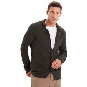 Trendyol Cardigan en tricot basique à col à revers pour homme, kaki, XL