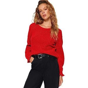 Trendyol Basic gebreide trui met ronde hals, normale pasvorm, sweatshirt voor dames (1 stuk), Rood