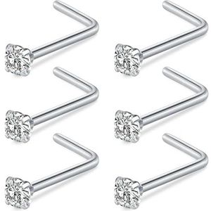 FECTAS L-vormige neuspiercing, 18 g, 20 g, L-vormig, roestvrij staal, 1,5 mm, 2 mm, 2,5 mm, 3 mm, diamantzilver, goud, Roestvrij staal