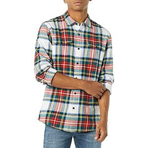 Amazon Essentials Flanellen overhemd voor heren met lange mouwen en twee zakken, slim fit, tartan patroon, rood wit, maat S