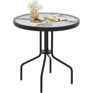 FANTASK Bistrotafel met tafelblad van gehard glas, 70 x 70 x 71 cm, rond, balkontafel, eettafel voor buiten, terras