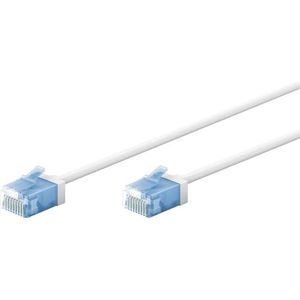 goobay 74286 patchkabel, slim/ultra flexibel, RJ45 CAT 6A, U/UTP CU/dunne ethernetkabel met korte connectoren, 10 Gbit/s, LSZH, knikbescherming, wit, 1 m