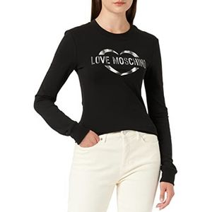 Love Moschino Slim Fit Long Sleeves Crew-Neck with Brand Heart Olographic Print. Dames trainingspak, zwart.