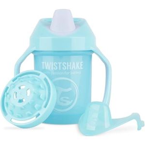 Twistshake Mini Cup met Lekvrije Drinksnavel en Afdichting van Siliconen 230ml, Trainingsbeker met Handvat en Vruchtenmenger, Kinderen Drinkbeker, 4 Maanden+, BPA Vrij, Pastelblauw