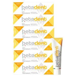 Betadent KIT 6 DENTIFRICE SOFT pour dents sensibles.Contraste l'inflammation gingivale.Action désinfectante et apaisante.Avec aloe vera, huile de thé et ingrédients naturels. 6 x 100 ml