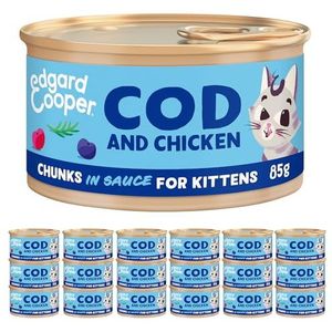 Edgard & Cooper Nourriture humide pour chats stérilisés ou actifs Chatons et chats Junior Morceaux en sauce naturelle sans céréales Boîtes 85 g x 18 morue et poulet, alimentation saine et équilibrée