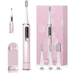 Oplaadbare elektrische tandenborstel voor mannen en vrouwen, elektrische sonische tandenborstel voor volwassenen, led-displaypaneel, 2 minuten timer, 5 modi, 4 borstelkoppen, 40.000 VPM