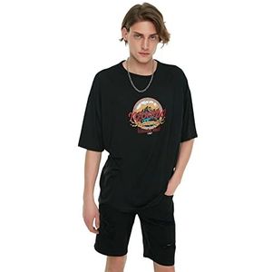 Trendyol Shirt Oversize en Tricot À Col Rond pour Homme et Jeune Chemise, Noir, XL