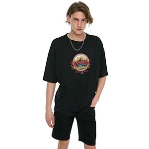 Trendyol T-shirt tissé à col rond pour homme, Noir, L