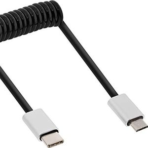 InLine USB 2.0 spiraalkabel USB type C stekker op Micro B stekker, 0,5 m, zwart/aluminium 35866