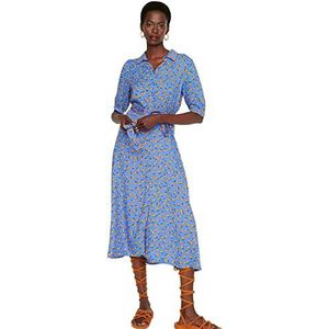 Trendyol Regular shirt midi-jurk voor dames, blauw, 34, blauw, 34, Blauw