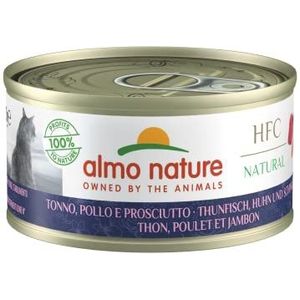 Almo Nature - HFC Natural - tonijn, kip en ham - nat voer voor volwassen katten: 24 blikjes van 70 g