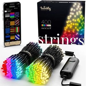 Twinkly Led-lichtsnoer met 400 RGB + zuiver warmwitte led, binnen- en buitenverlichting, app-gestuurd, zwarte draad, 32 m