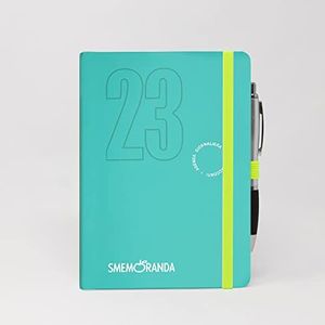 Smemoranda Dagkalender 2023, hemelsblauw, 12 maanden met planner, groot 12,9 x 18,7 cm, zachte omslag, geruit, elastisch aan de binnenkant afgeronde hoeken, literaire lijn