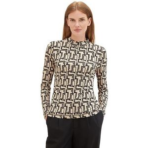 TOM TAILOR 1039759 T-shirt met lange mouwen voor dames, 33991 - Beige Zwart Abstract Design