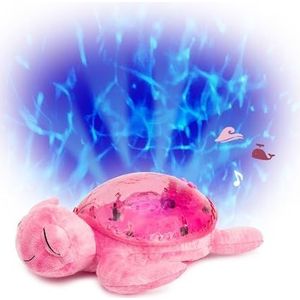 Cloud B Kalmerend nachtlampje, oceaanprojector met rustgevende geluiden, instelbare helderheid, 3 kleuren, automatische uitschakeling, roze schildpad