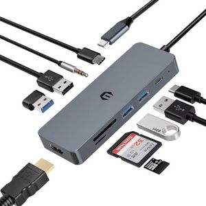 OOTDAY USB C-hub, 10-in-1 USB C-multiport voor Surface, Dell, HP, Lenovo, XPS en meer type C-apparaten, USB C HDMI-hub met 4K HDMI-uitgang, USB 3.0, TF-kaartlezer, PD 100W