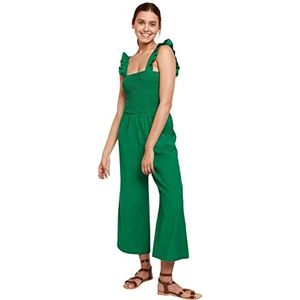 Springfield Jumpsuit met ruches, katoen, mono, donkergroen, 32 dames, donkerkaki, 34, donkerkaki groen