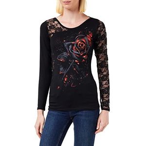 Spiral Burnt Rose - Lace One Shoulder Top zwart shirt met lange mouwen dames (1 stuk), zwart.
