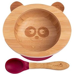 Finkolo Finkolo Zuignapschaal voor baby's en lepels van natuurlijk bamboe, origineel 'Bambol' van Finkolo, panda-vorm, leerservies