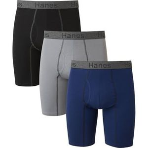 Hanes Comfort Flex Fit Ultra Soft Long Leg Boxershorts, 3 stuks, nauwsluitende boxershorts voor heren (3 stuks), Verschillende kleuren.